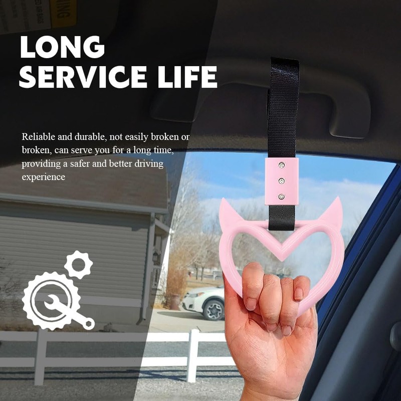 HQRNYP 2PCS Devil Heart Handle Rings, Heart Car Handle Strap,