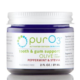 PurO3 Ozone Tooth & Gum Support – Ozonated Organic Olive Oil & Essential Oils for Complete Oral Care & Fresh Breath, Natural Fluoride-Free Solution for Deep Cleaning, Peppermint/Stevia, 2 Fl Oz Gel