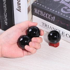 mookaitedecor Natural Black Obsidian Crystal Stone Baoding Balls 35mm, Chinese Health Balls Hand Exercise Stress Relief Massage Ball Set of 2 Meditation Balls Reiki Healing Feng Shui Crystal Balls