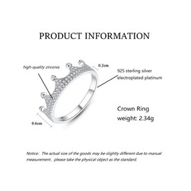Bellitia Jewelry Women's Crown Ring 925 Sterling Silver CZ Diamond Engagement Ring Wedding Ring Engagement Wedding Band Ring Cubic Zirconia Jewellery Gifts for Women Girls, Cubic Zirconia