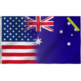 USA Australia Combination Flag 3X5FT, Double Sided 3Ply, American Australian Flags, Men Women Banner,Vibrant Colors, Double Stitched with 2 Brass Grommets, Bar Garden Street Decoration, GYM, Office Decor,Indoor Outdoor Use,Gifts. (US-AUS-Z, 3x5ft3ply)