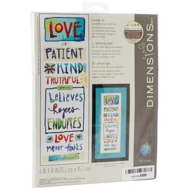 Dimensions 'Love Is' Counted Cross Stitch Kit for Beginners, 14 Count White Aida Cloth, 6" x 18"