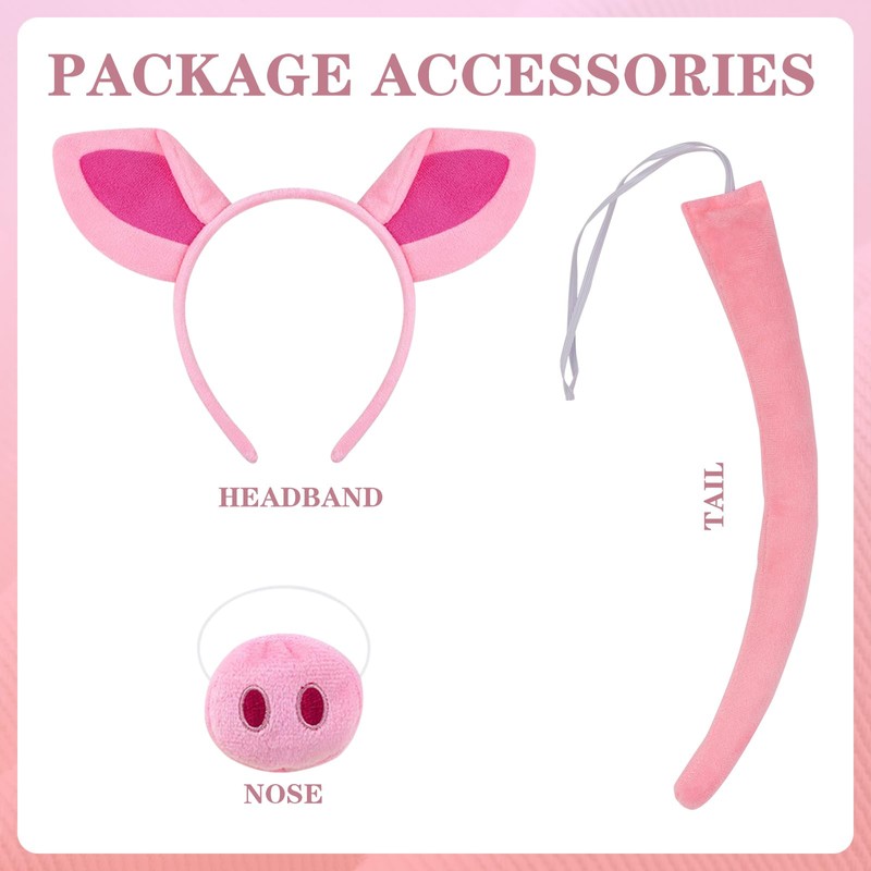 Coinmor Pig Ears Nose Costume Adult Animal Headband Tail Outfit