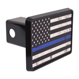 Tattered Thin Blue Line Flag Trailer Hitch Cover Plug US Blue Lives Matter Police Officer Law Enforcement
