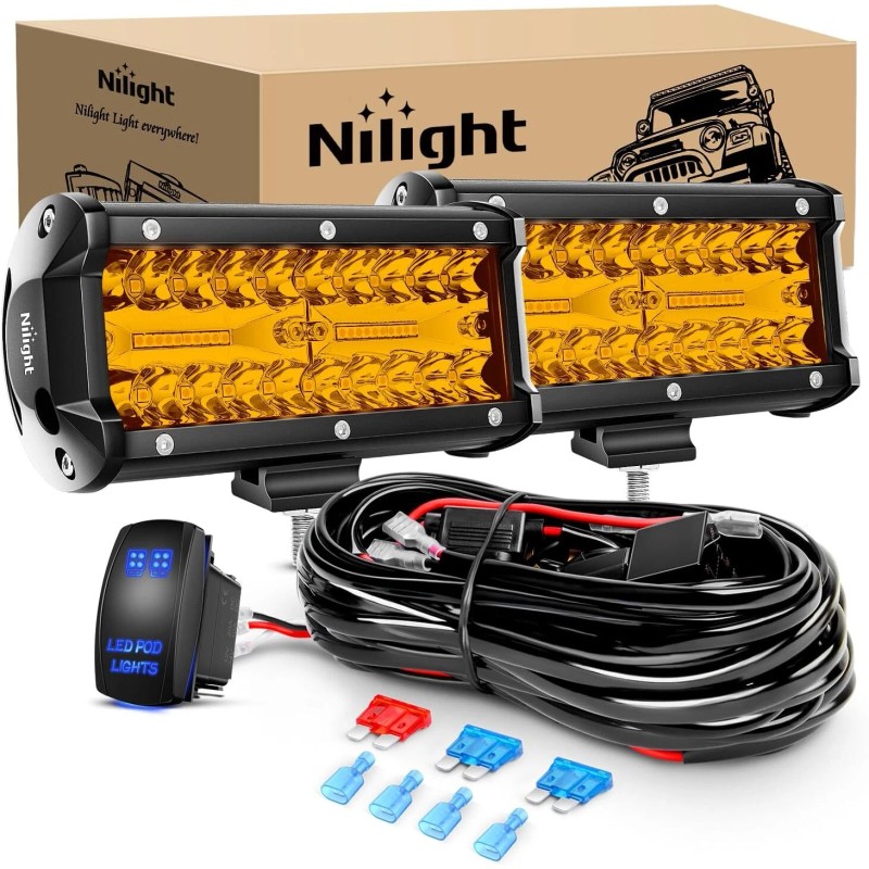 Nilight 6.5Inch 2PCS 120W Spot & Flood Combo Bar Driving