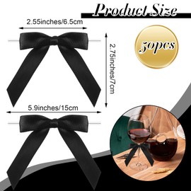 50pcs Satin Ribbon Black Bow Decor 2.7" Premade Pink Twist Tie Bows for Gift Wrapping Black Bow Little Fabric Bows for Crafts Wedding Party Favors for Tying Up Packages Treat Bags Decorations