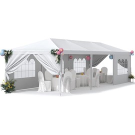 Greesum 10 x 30 Outdoor Canopy, Party Tents with 8 Removable Sidewalls, Gazebo Shelter for Parties, Outside Waterproof Wedding Canopies for Events, Birthday, Holiday, White