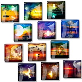 12 Pcs Glass Strong Refrigerator Magnets Fridge, Colorful Square Fridge Magnets Decorative for Office Whiteboard, Cabinet, Dishwasher, Locker