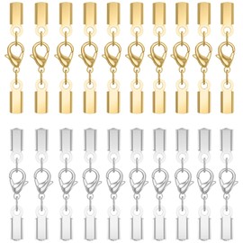 Qulltk 20Sets Cord End Caps with Lobster Clasp Connector,316 Stainless Steel Cord Ends for Jewelry Making Leather Necklace Cord with Clasp 3MM ID End Caps for DIY Bracelets Necklaces