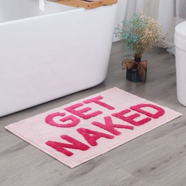 Feblilac Get Naked Bathroom Rug, Pink Non Slip Bath Rug, Cute Tufted Bathroom Mat, Indoor Washable Microfiber Bath Mats for Bathroom Living Room Fast Dry
