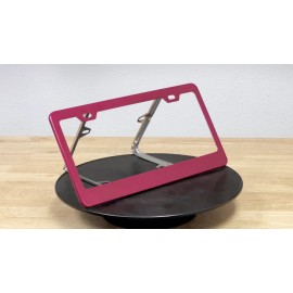 KA License Plate Frame Raspberry Pink Powder Coated Stainless Steel Screw Metal Cap