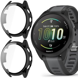 Compatible for Garmin Forerunner 165 Case, Lamshaw Hard PC Case with Screen Protector Compatible for Garmin Forerunner 165 Music/Forerunner 165 Smartwatch (2 Pack-Black+Black)