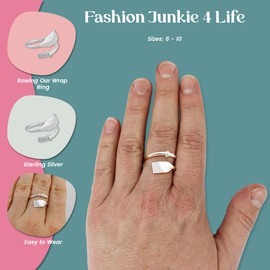 FashionJunkie4Life Sterling Silver Rowing Oar Ring | Wrap Style Band, Size 7 | Rowing Crew Team or Coach Gift