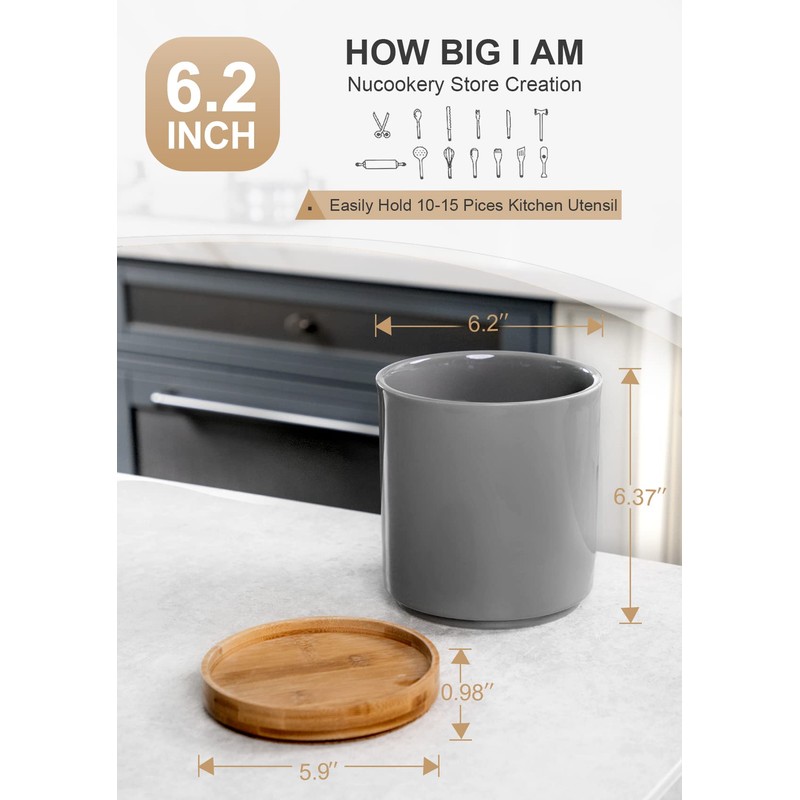 Nucookery 360° Rotating Utensil Holder, 7.2" Large Utensil Crock, White