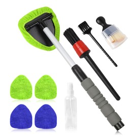 Wuyaoyao 14PCS Car Windshield Cleaning Tool, Car Glass Wiper Kit with Window Cleaner, Microfiber Pads, Spray Bottle, Extendable Handle, Interior Detailing Dust Brush, Car Cleaning Supplie (Blue+Green)