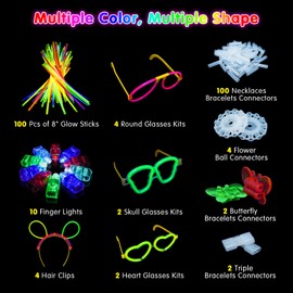 Segotendy 100 Glow Sticks,246pcs Glowstick Party Pack for Adult Children with 10 Finger Lights,Party Bag Fillers with Neon Bracelets,Glow in Dark Party Supply for Birthday Wedding Festival Decoration