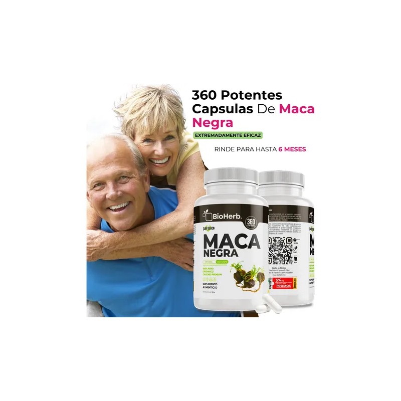 Maca Negra 100% Pura Bioherb 180 Cápsulas Suplemento