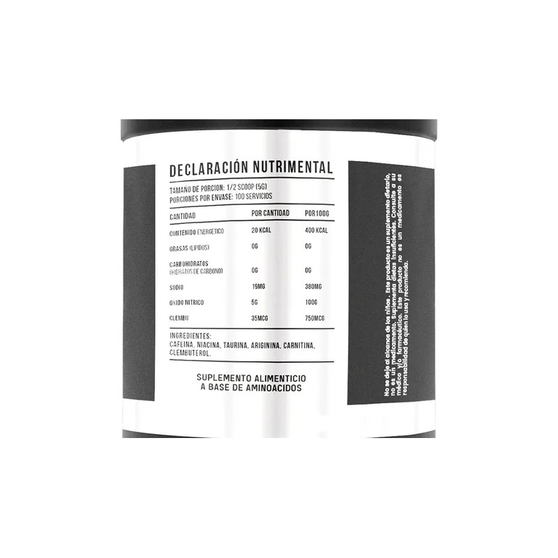 Black Supplements Oxido Nítrico + Clembu 500g Pre Entreno