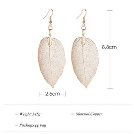 SMALLLOVE Filigree Leaf Earrings Natural Real Lightweight Genuine Drop Dangle Gold Silver Rose Gold Metal Plated Long Leaves Earrings for Women Jewelry Gifts (Black)