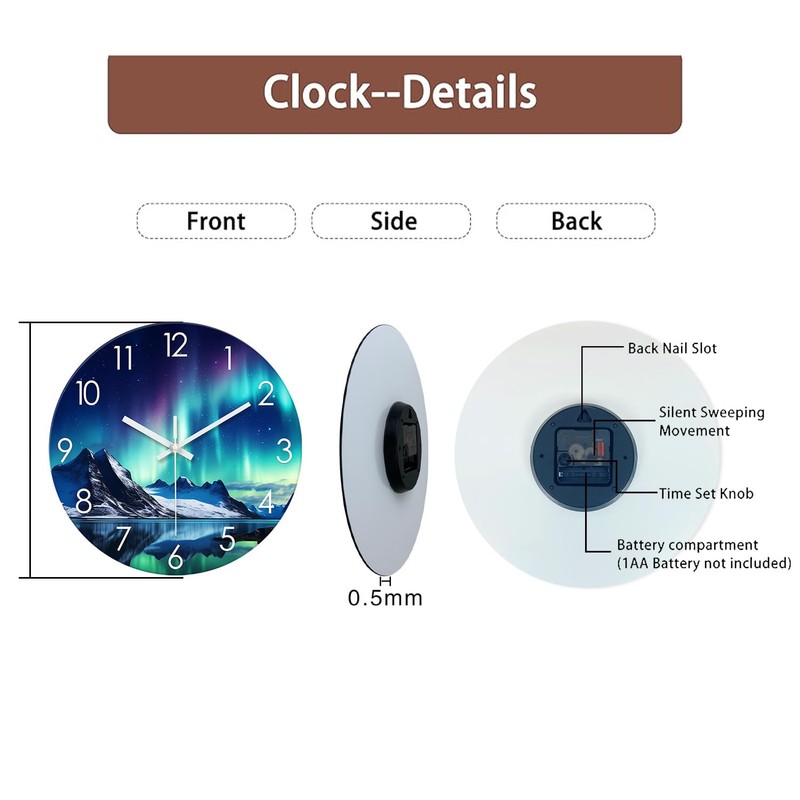 XNM Teal Landscape Kitchen Clocks 14 Inch Glass Wall Clocks