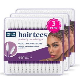 Stylist Secrets Classic Hair Tees - Dual Tip Applicators - Pointed and Rounded Swab - for Precise Edge Taming & Control - Multifunctional for Your Beauty Needs - 120 Cotton Tips - 3 Pack