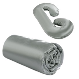 BALAPET Silky Satin Pregnancy Pillow Cover (ONLY Pillowcase), C Shaped Large Luxurious Smooth Maternity Pillow Cover with Hidden Zip, Soft & Breathable Pillow Protector for Side Sleeper, Dark Grey