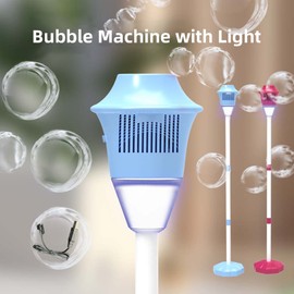 Bubble Machine with Light Vertical Bubble Maker for Birthday Outdoor Wedding Christmas Party Interactive Rechargeable Street Light Shaped Automatic Bubble Machine