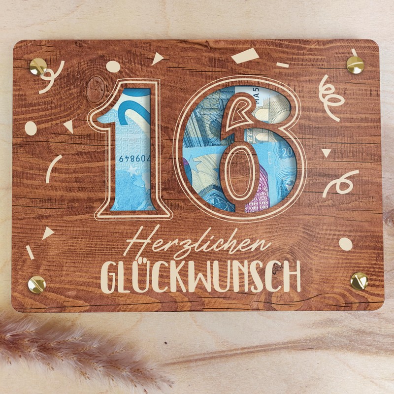 16 Geburtstag - XL Geldgeschenk aus Holz inkl. Ständer |