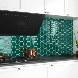Wallercity 10-Sheets Green Hexagon Peel and Backsplash Premium Vinyl 3D Self Adhesive Wall Tile Stickers Stick on Backsplash for Bathroom Kitchen Waterproof 12''x12'' Back Splashes for Shower Walls