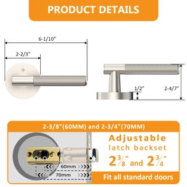 Amerdeco 1 Pack Brushed Satin Nickel Door Handles Interior, Knurled Privacy Door Handles,Heavy Duty Black Door Lever for Bedroom or Bathroom,Reversible Keyless for Left Right Handed Doors AM0016