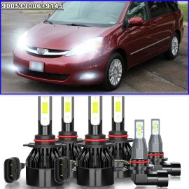 CHUSYYRAY For Toyota Sienna 2006-2010 6000K 6X LED Headlight High&Low + Fog Light Bulb