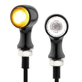 Eagwinger Small Round LED Turn Signals Motorcycle Running Light Black White Amber Light Universal for Cruiser Bobber Street Bike Cafe Racer Motorbikes (A-Black-Amber&White)