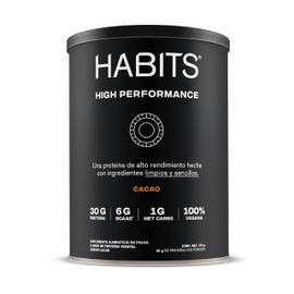 HABITS BY NOT A FANCY KITCHEN  High Performance  Proteína Vegana en Polvo  Sabor Cacao 578 g  30 g de Proteína Por Porción  Sin Azúcares Añadidos, 6g 