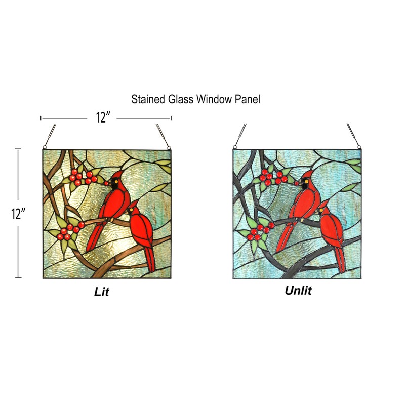 HomeBeauty PA0008 Cardinal Stained Glass Window Panel- Tiffany Style Window