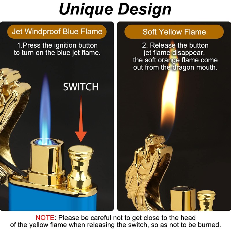 Cool Dual Flame Dragon Lighter,Outdoor Windproof Dragon Torch Lighter,Switchable Soft/Jet