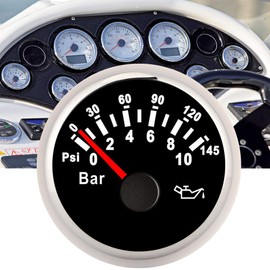 24 V 12 V Oil Pressure Gauge, 2 in 0-10 Bar Oil Pressure Gauge 145 psi LED Backlight Dial Instrument for Car Motorcycle Boat Truck 12 V/24 V [Black Dial Silver Frame]