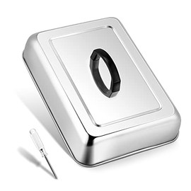 Leonyo 13 x 9 Inch Rectangular Basting Cover, Stainless Steel Metal Cheese Melting Dome Lid Heavy Duty for Outdoor&Indoor Flat Top Griddle BBQ Grilling, Keep Warm Dishwasher safe Heat Resistant Handle