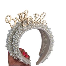 1 Pcs Faux Pearl Bride Beadband,Bachelorette tiara Pearls Crown for Bridal Shower Wedding,Bride to be Gifts,Hen do