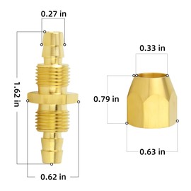 ChillWaves Brass Pneumatics Reusable Replacement Fitting，Reusable Hose Splicer 1/4" ID Hose x 1/4" ID Hose（1/4" Barb）Repair Fitting(10-PACK)