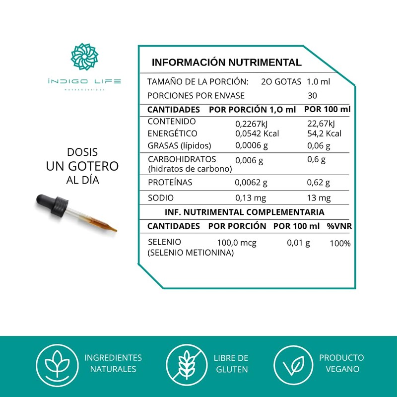 INDIGO LIFE NUTRACEUTICOS Selenio Ionizado (Selenio Metionina) 30 ml