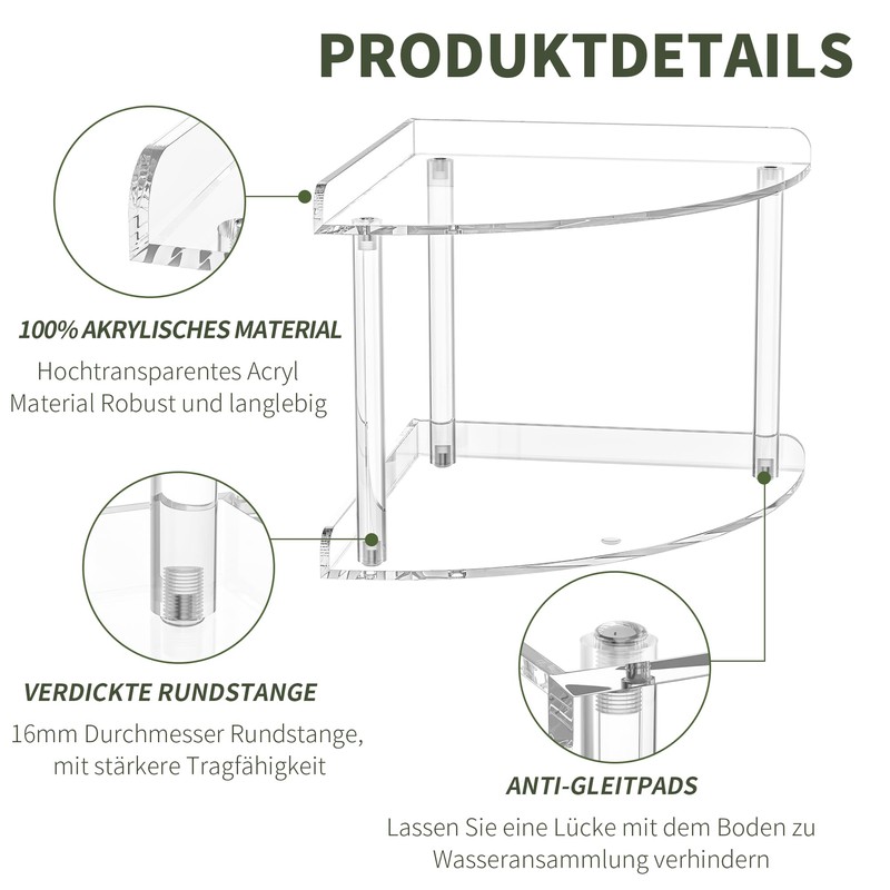 Sezanrpt 2-Tier Acrylic Corner Shelf Organiser Storage 24 x 24