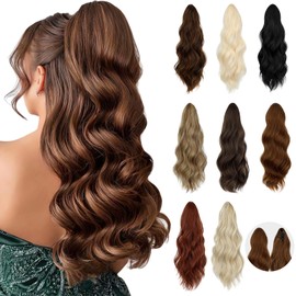 FELENDY Ponytail Extension, 16" Short Claw Clip in Pony Tails Hair Extensions Wavy Curly Synthetic Fake Hairpieces for Women Copper Red