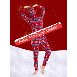 COLORFULLEAF Couples Christmas Pajamas for Family Hoodie Plaid Fleece Onesie Full Zipper Jumpsuits Snowflake Pattern (Womens, M)