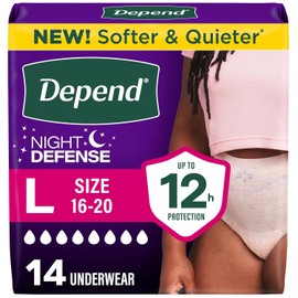 Depend Ropa interior de incontinencia de defensa nocturna para mujer, desechable, durante la noche, grande, rubor, 14 unidades