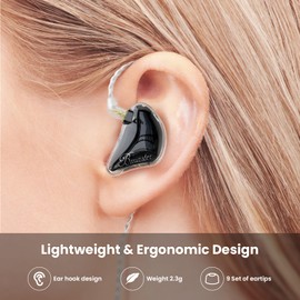 BASN Bmaster IEM Monitor Earphones Triple Driver In-Ear Monitor with 2 Detachable MMCX Cables for Musicians and Drummers Wired Earphones (Black)