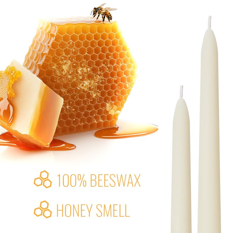JONERAY 12-inch Ivory Beeswax Taper Candles - 9 Hour Long