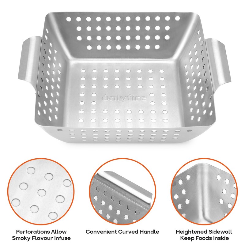 Onlyfire 3 Packs Grill Baskets, Heavy Duty Stainless Steel Perforated