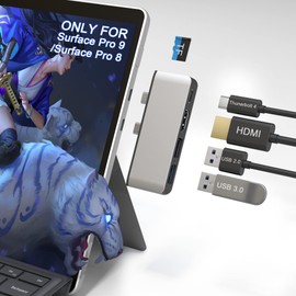 Adaptador Surface Pro 8, estación de acoplamiento Surface Pro 8 con HDMI 4K + USB-C Thunderbolt 4 (visualización+datos+PD 100W)+USB 3.0/2.0+ranura para tarjeta TF, triple visualización USB C Hub para Surface Pro 8
