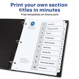 AVERY Ready Index Table of Content Dividers for Laser and Inkjet Printers, 10 tabs, Black & White, 1 Set, (11134)