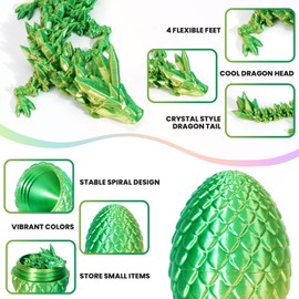 4PCS 3D Printed Dragon Eggs with Dragon Inside, Easter Dragon Eggs Articulated Crystal Dragon, Mystery Dragon Egg Fidget Toy, Easter Basket Stuffers 3D Printed Animals Set (NEW-1)
